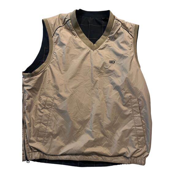 Dockers Golf Pullover Windbreaker Rain Vest Large Navy Tan Reversible Sz M men - Picture 2 of 7